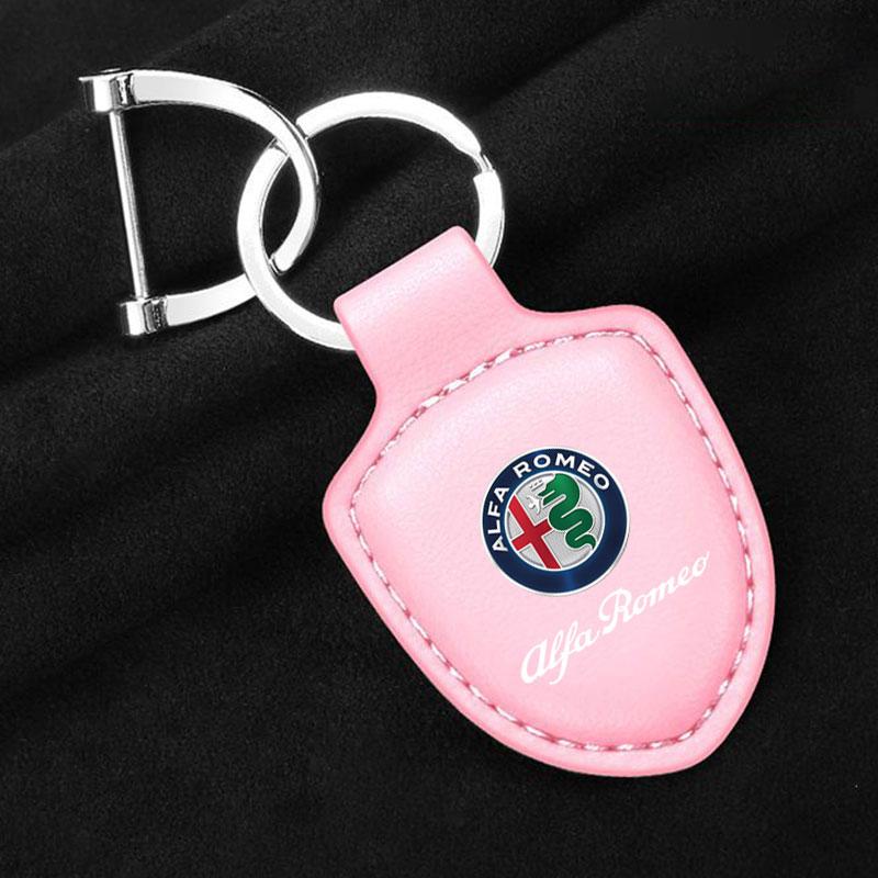 Car Stickers For Alfa Romeo Car Leather Keychain Shield Type 3D Emblem Key Ring For Alfa Romeo giulia stelvio giulietta 159 147