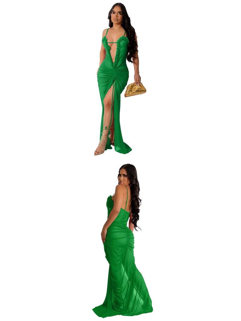 Sexy durchsichtiges Netzkleid mit hohem Schlitz für Damen