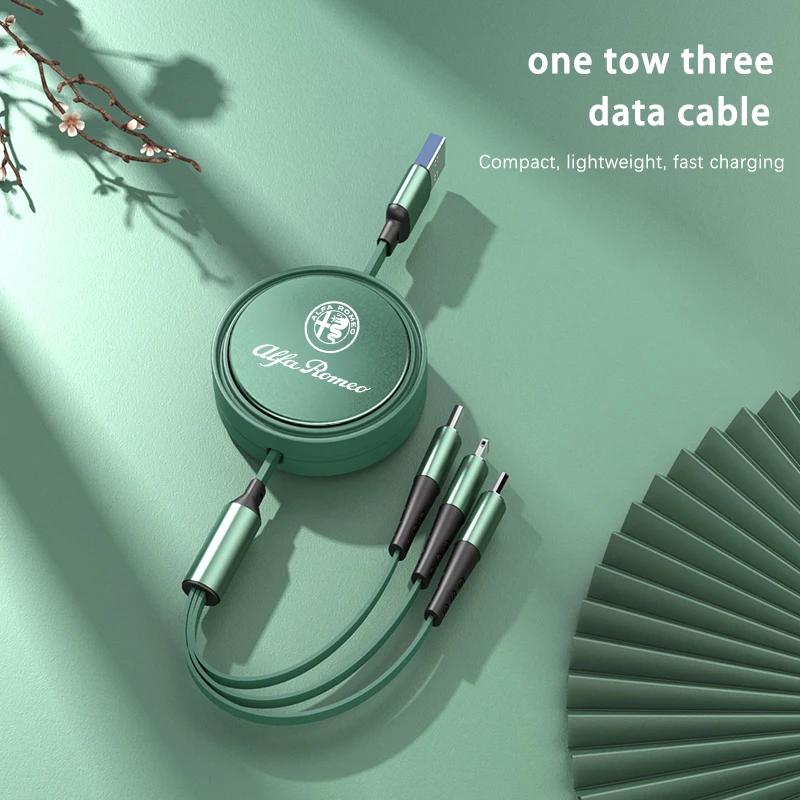 Car Stickers For Alfa Romeo 3 In 1 Retractable Data USB Cable Phone Charging Cable For Alfa Romeo Giulia Stelvio Giulietta 156 1