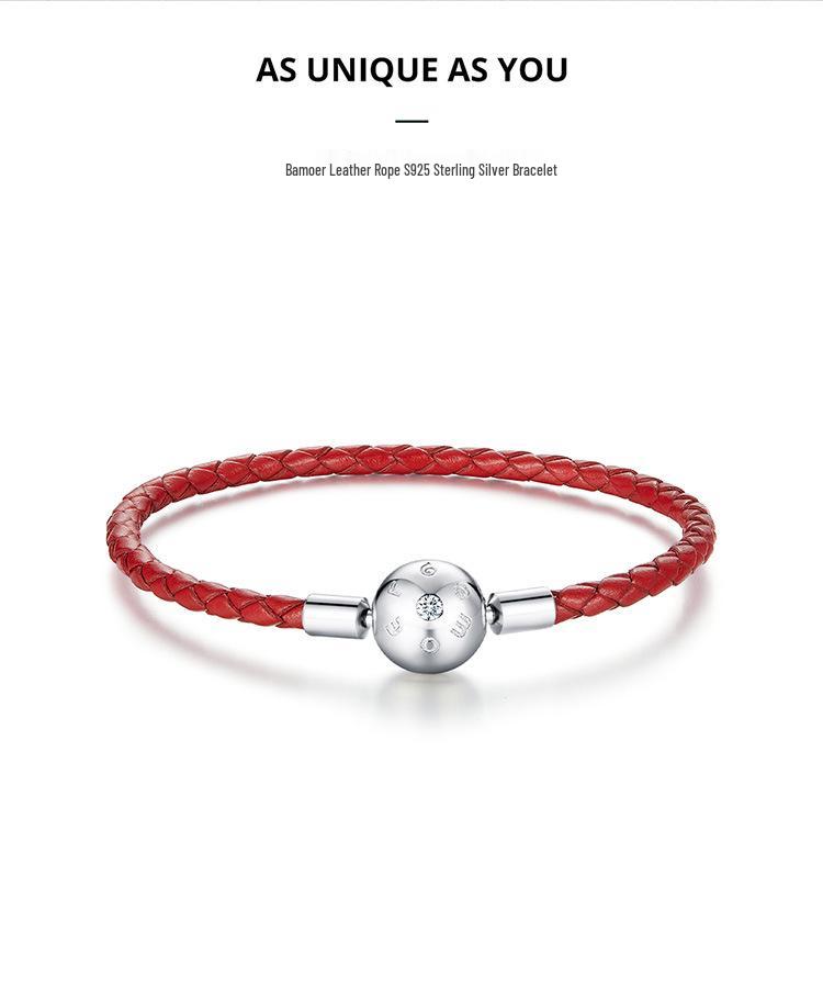 Aifule Red Bracelet: S925 Sterling Silver Buckle, Genuine Leather, Women's Single Circle Design.