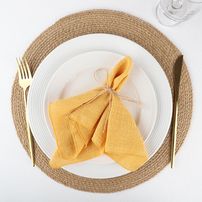 4PCS Pure Cotton Napkins Ins Style French Lock Edge Napkins Party Western Table Towels Decoration Fabric (Without Hemp Rope)