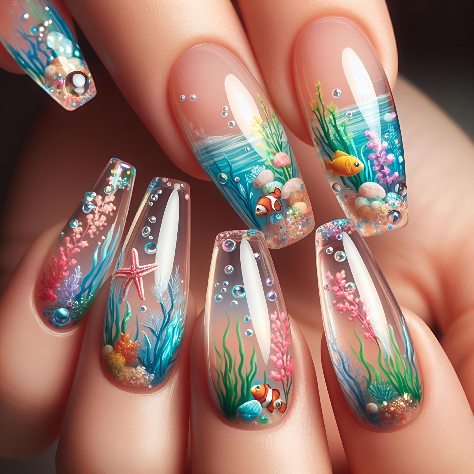 Dreamy Ocean Starfish & Sea Creatures Nail Stickers - 24pc Set коралловый