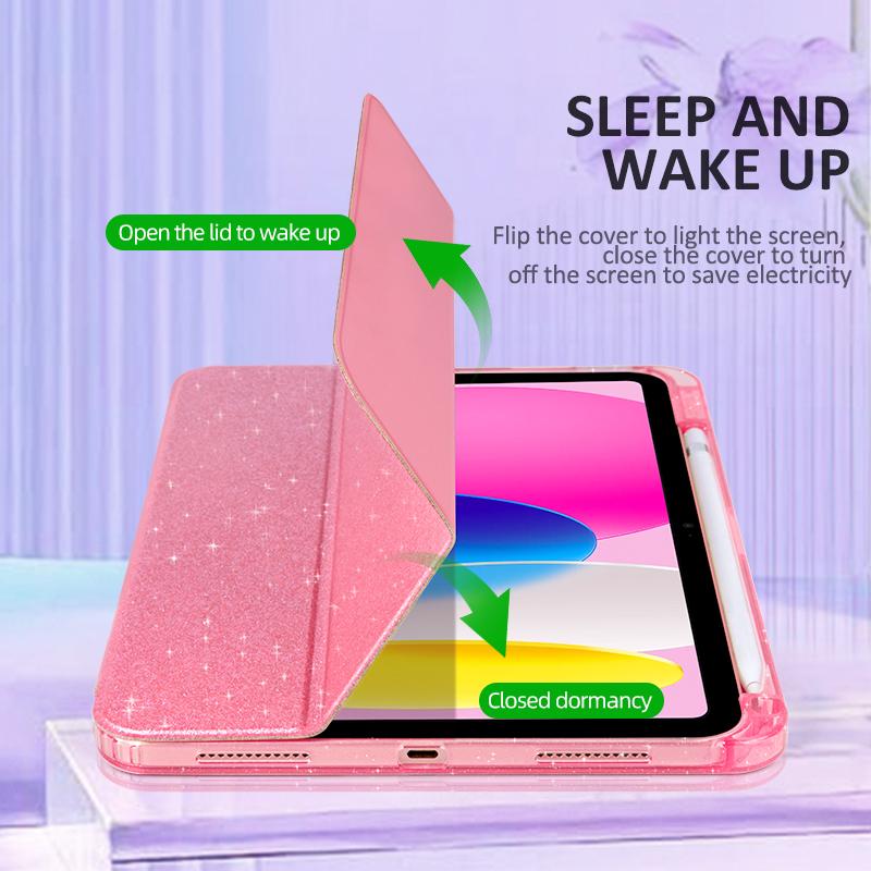 For IPad A16 2025 Case with Pencil Holder Funda for IPad 11 10th Generation Smart Cover for IPad Air 11 M3 M2 Sparkling Shell