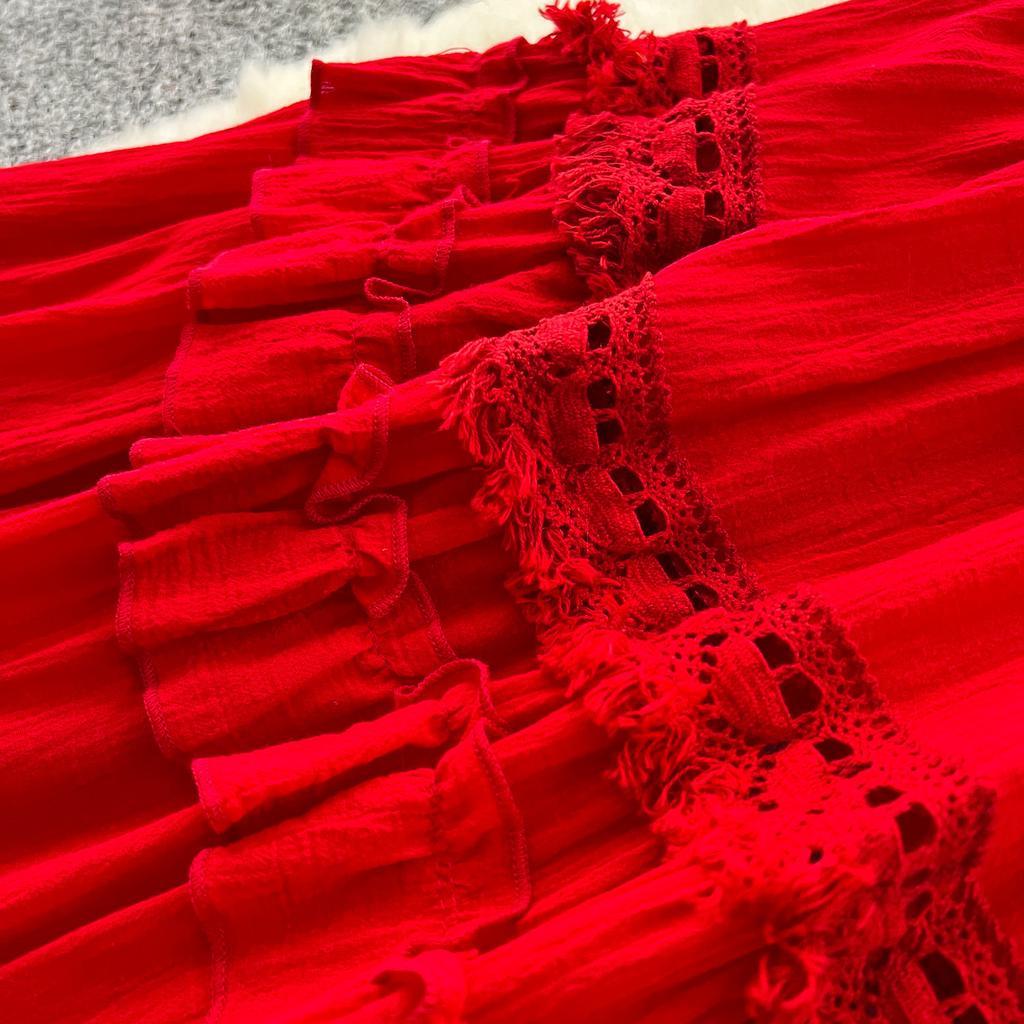 Pure desire style sexy burgundy long-sleeved dress women's French slim A-shaped dress high waist elegant temperament long dress