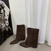Boots New Women's Shoes Boots Western Vintage 2025 Denim Over the Knee Boots Pile Long Heel Knight Autumn Winter