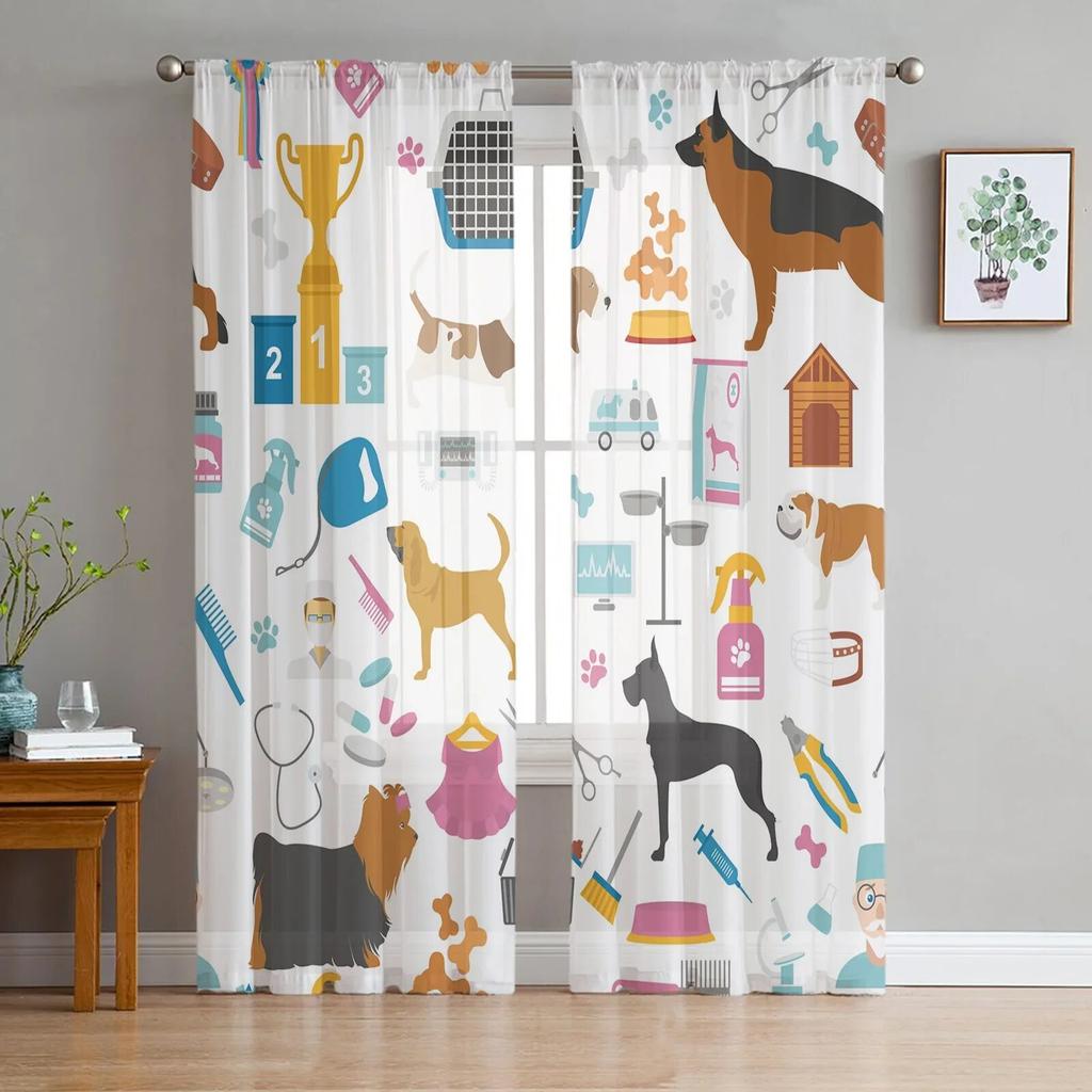 Barbershop Design Element Sheer Curtains For Living Room Modern Fashion Valance Curtains For Kitchen Tulle Curtains