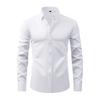 Men Stretchy Dress Shirt Slim Fit Solid Color Lapel Button-down Shirt Wrinkle-Free Short-sleeve Long Sleeve Business Shirt for Work Party Dating