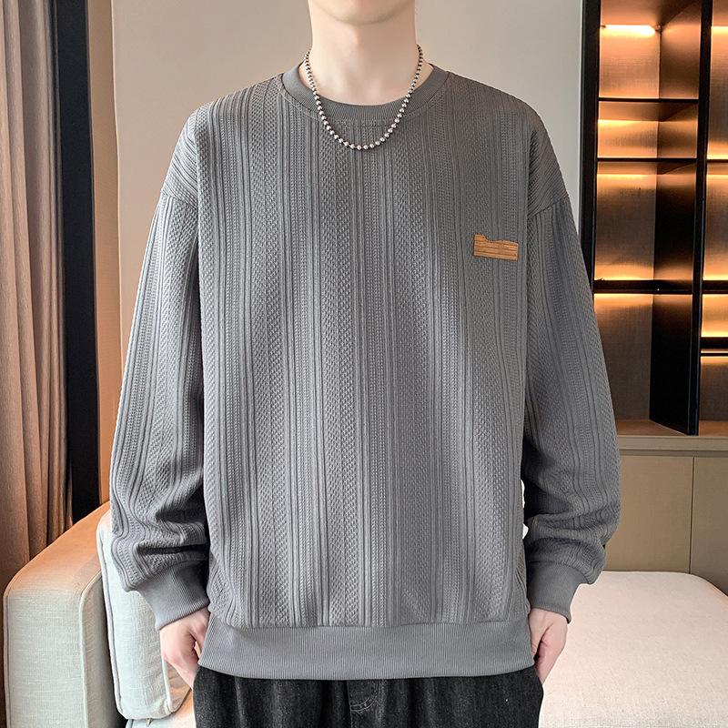 New Spring and Autumn Men's Sweatshirts, Casual and Versatile, Youthful, Handsome Long-sleeved T-shirts, Round Neck Jacquard Sweatshirts for Men