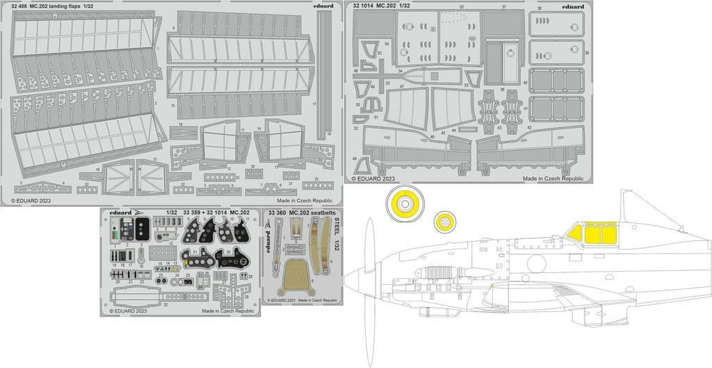 Eduard 1/32 Scale Big Ed Macchi MC.202 Folgore Parts Set (for Italeri) Plastic Model Kit Parts EDUBIG33158
