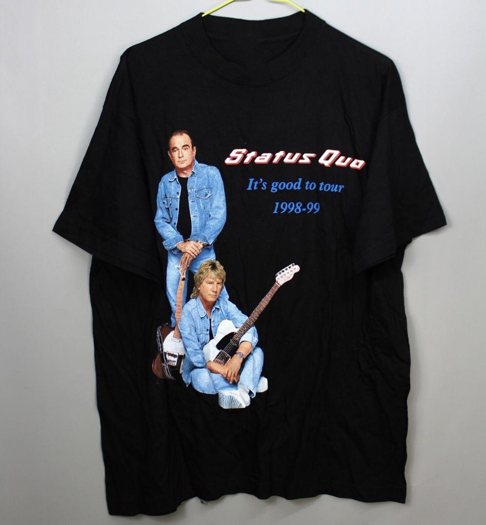 Vtg STATUS QUO Band It's Good To Tour Cotton Black Full Size Unisex Shirt BL856