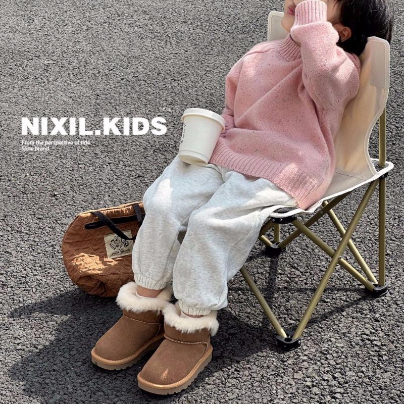 Classmate Leather Wool Mouth Children's Snow Boots Winter Fleece Thickened Thermal Cotton Shoes Simple Versatile Girls Boots