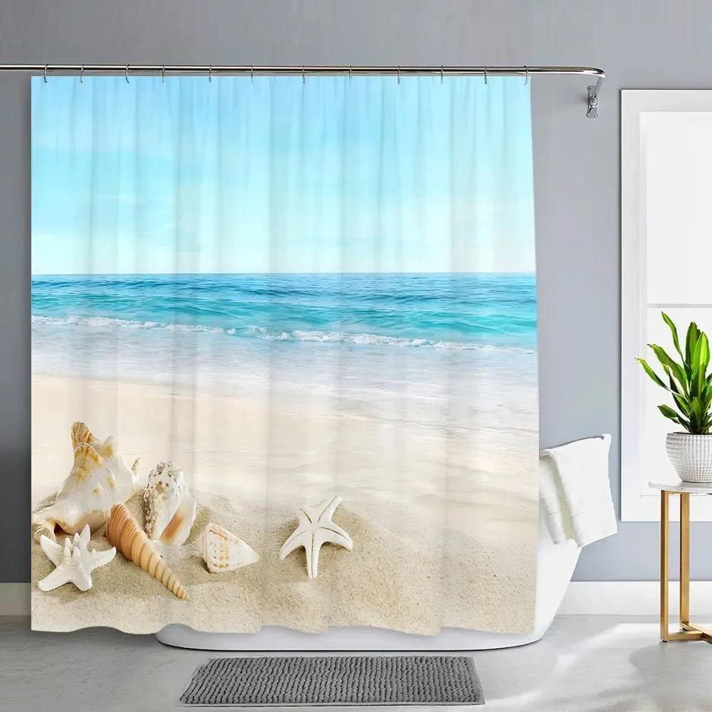 1PC Green Tropical Plants Shower Curtains for Bathroom Polyester Seaworld Shower Curtain Printing Curtain Beach Shower Curtains