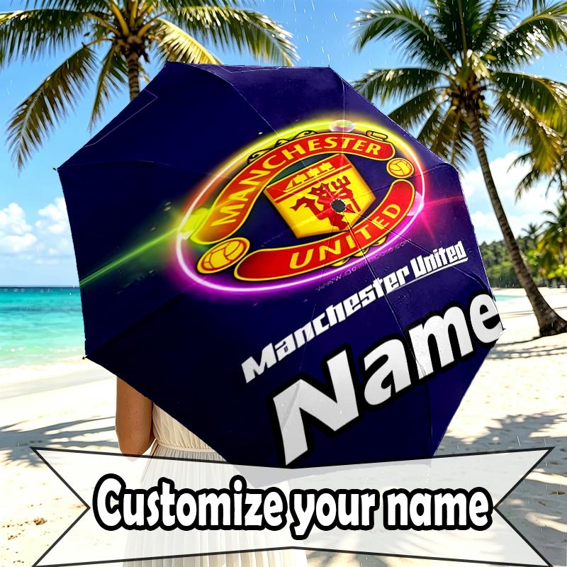 Custom Name Personalized Manchester City FC Print Umbrella, Auto Open Close, 8‑Rib Sturdy Frame, Commute Camping Hiking Use, Birthday Gift