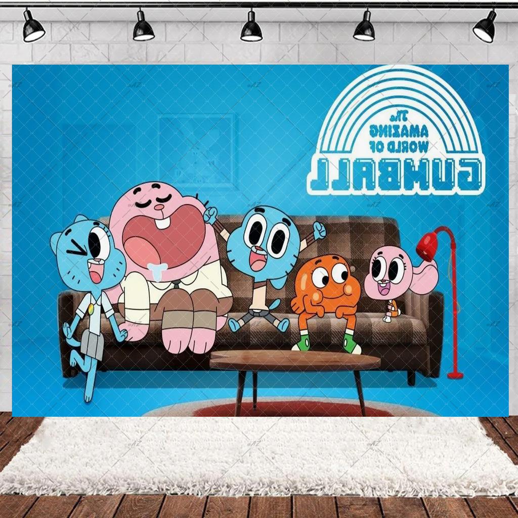 Cartoon Amazing World Birthday Party Decorations Gum&balles Balloon Banner Cake Topper Rabbit Cat Anime Backdrop Kid Favor Gift