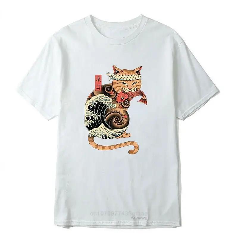 Cool Japanese style Cats Print Summer Casual Modal Short Sleeve Oneck Tshirt S