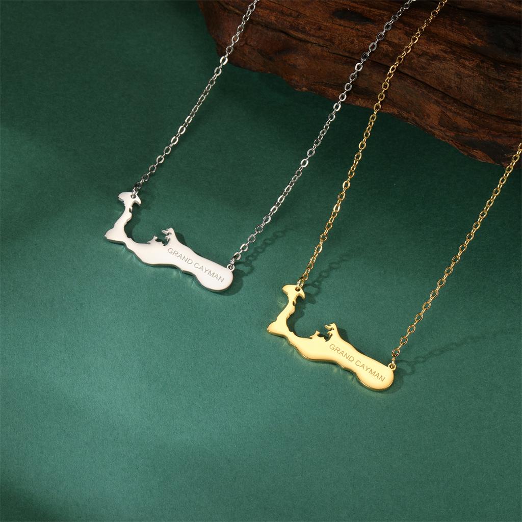  Britain Cayman Islands Map Necklaces Stainless Steel Fashion Grand Cayman Letter Pendant Chain Ethnic Party Jewelry Gift