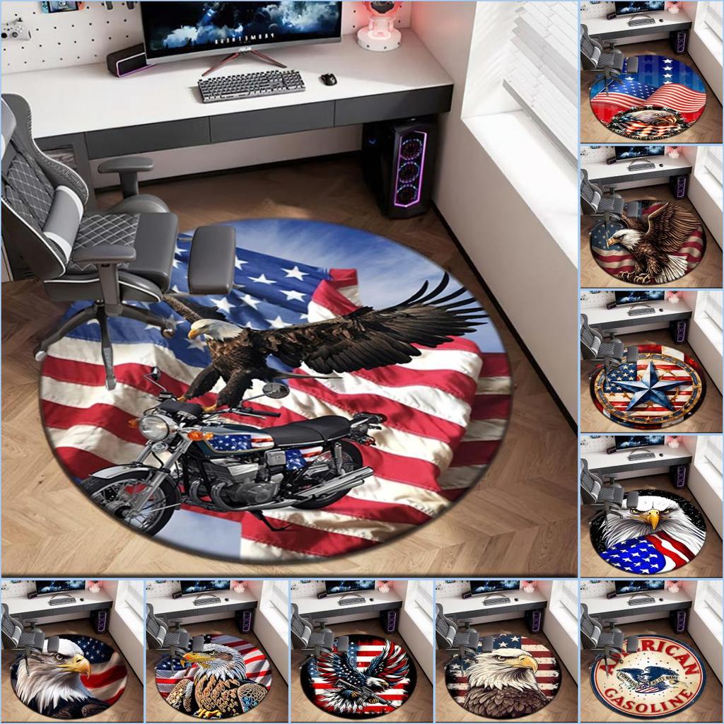 1 Stück Der majestätische amerikanische Weißkopfseeadler Runder Teppich Bemalt Gedruckter kreisförmiger Teppich, Haustürmatte, Outdoor-Reiseschutzteppich