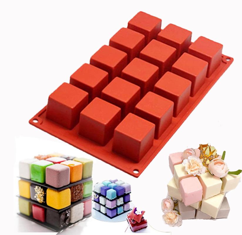 15Cavity Magic Cube Splice Cake Square Brownie Molds Mousse French Dessert Jelly Pudding Soap Candy Pastry Mold Cake for Baking