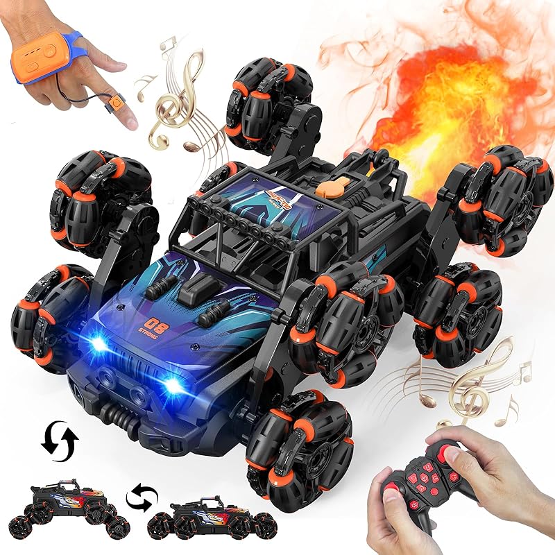 8WD Gesture Sensing Stunt Rc Cars,Toys for Ages 8-13 Remote Control Climbing Car,2.4Ghz Hand Controlled Rc Car with Spray 360 Rotation for 8 9 10 11
