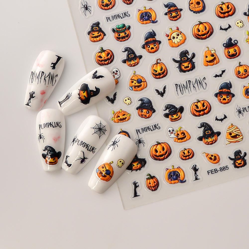 Embossed Halloween Nail Art Stickers - Cute Pumpkin Nail Decorations
