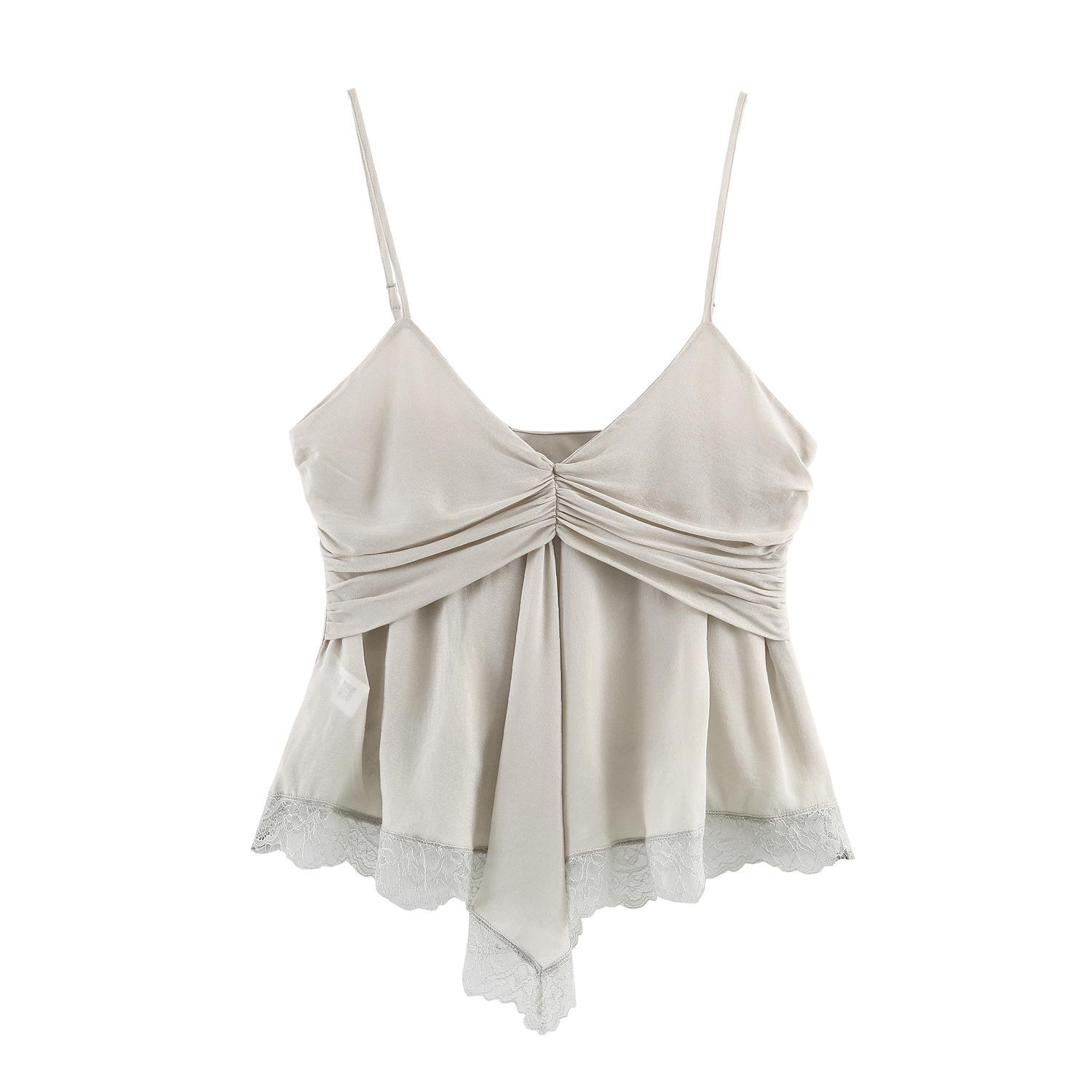 Женский топ-камисоль из жоржета с кружевом, европейский и американский стиль, весна 2026 Medium