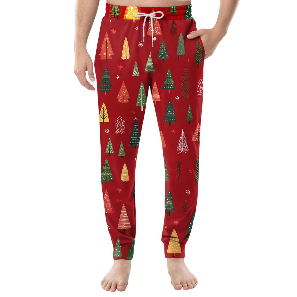 Pánské ležérní kalhoty se stahovací šňůrkou, kapsami a manžetami, domácí spací kalhoty