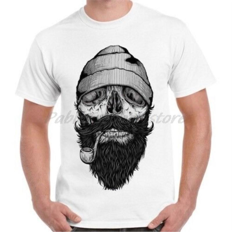 Beard Skull Bone Sailor Pirate Cool Gift Retro T Shirt male brand tshirt summer men cotton tshirt S