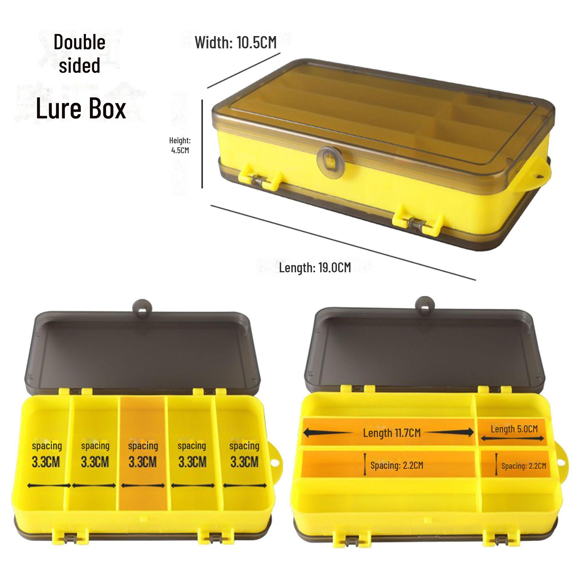 

Двухсторонняя коробка для хранения мелких аксессуаров, искусственных наживок и рыболовных принадлежностей.. Идеально подходит для использования на открытом воздухе. жёлтый