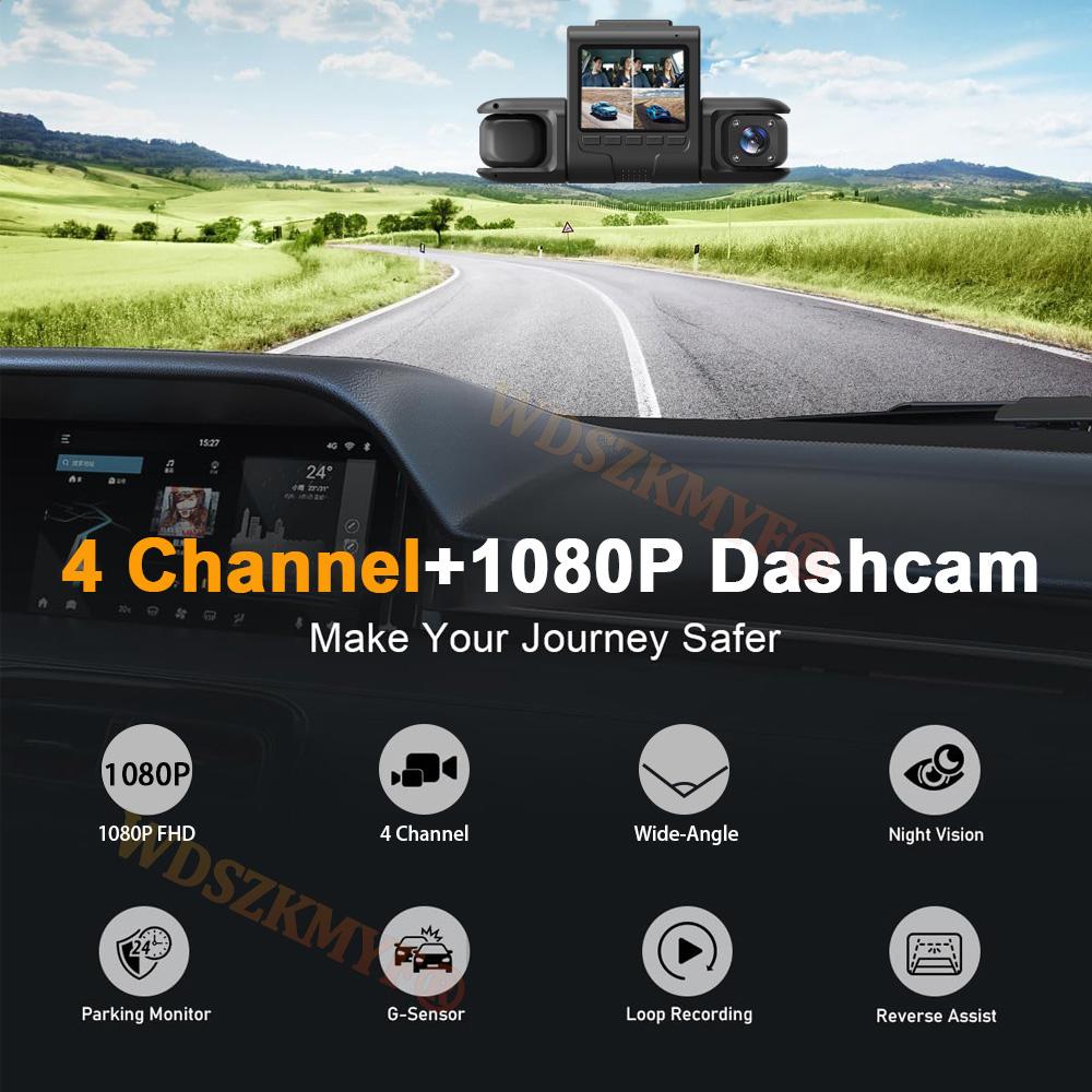 360° Parking Monitor Car Dash Cam 3/4 Channels Video Recorder 1080P Car DVR Front inside Rotatable and Rear View Night Vision