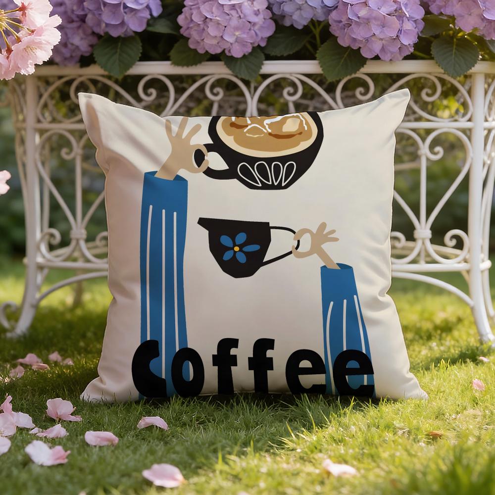 Creative Coffee Illustration Cushion Cover Home & Car Dual-Scene Pillow Cover: Reversible for Premium Comfort