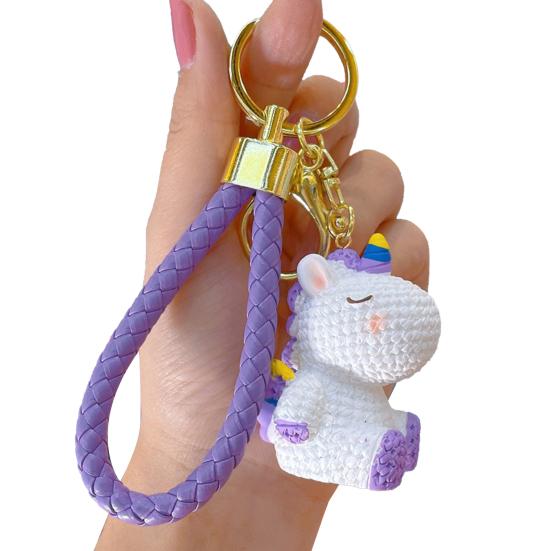 

Keychain Pendant Resin Rainbow Unicorn Charm Key Holder with Braided Rope School Bag Hanging Ornament Key Accessory фиолетовый