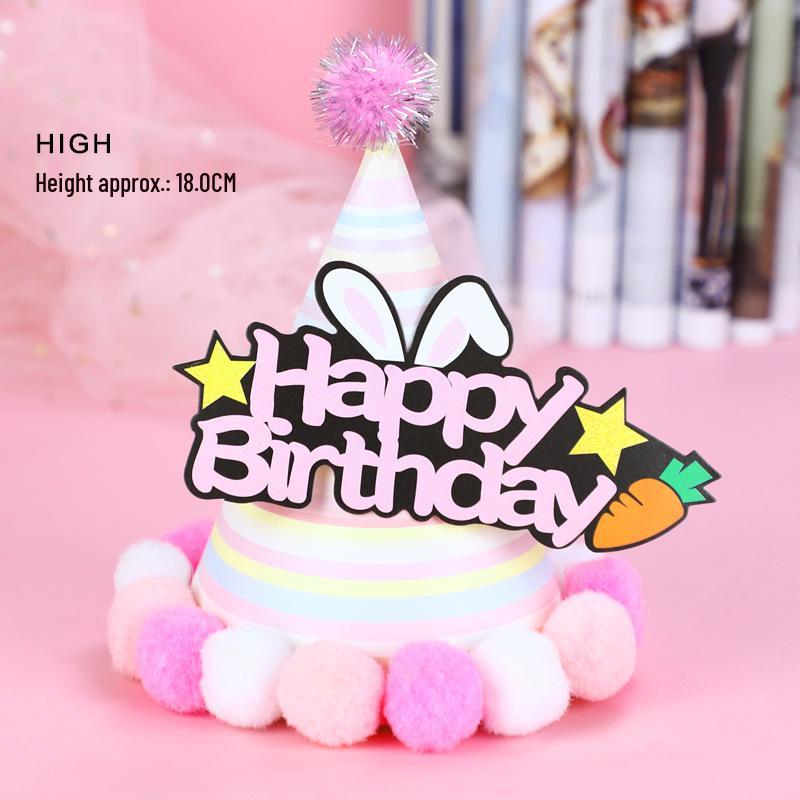Shiny Cute Birthday Hat with Plush Ball for Party Costumes (Child & Adult)