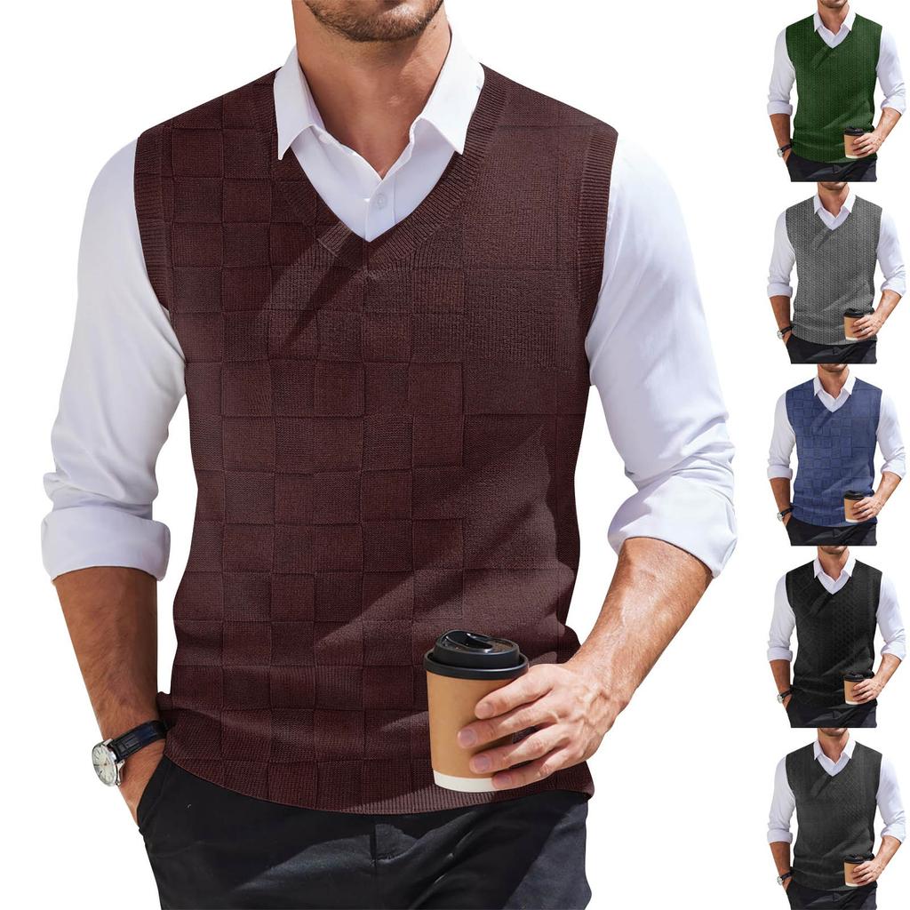Men's Fashion Printed V-Neck Vest Sleeveless Knitted Pullover