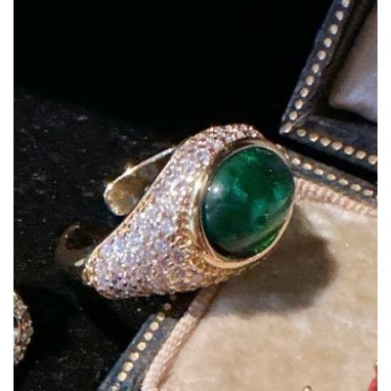 Römischer Hof, Smaragd-Wassertropfen Edelsteinring, Antik, 18 Karat Vergoldeter Tiefsee-Blauer Serpentin Zirkon Ring.