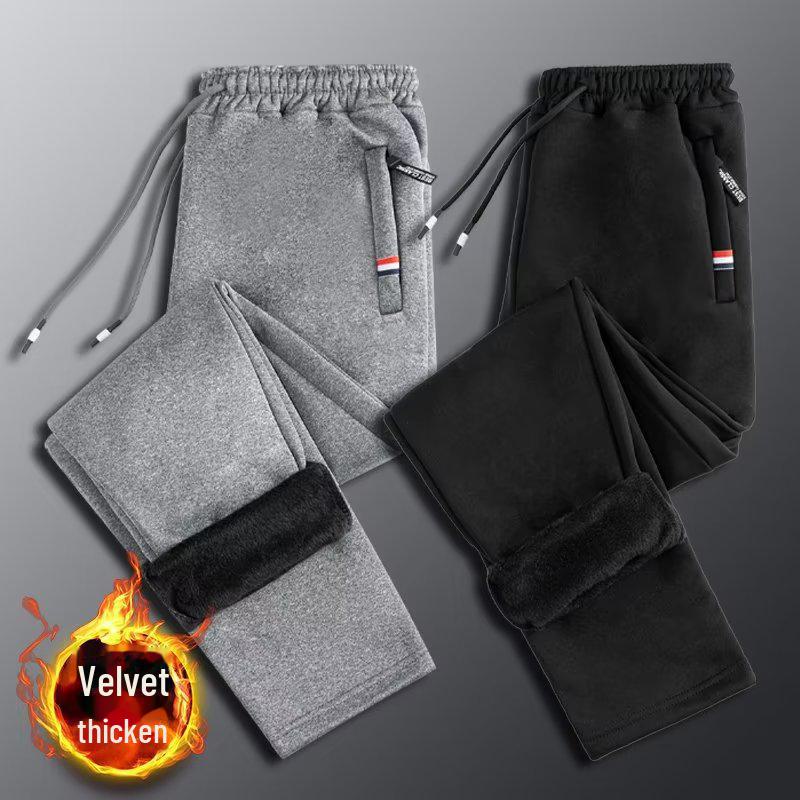 Boys' Solid Color Plus Velvet Thickened Sweatpants - Casual Winter Trend for Teens