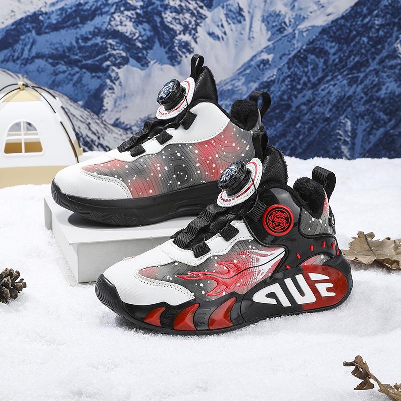 

Boys Autumn/Winter 2025 Sports Shoes with Rotating Buckle - Leather Surface, Medium to Large Sizes, Trendy Running Shoes for Students Size 35