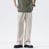New Trendy Brand Cotton and Linen Casual Pants Men's Summer Fashion Loose and Versatile Straight Trousers Apricot