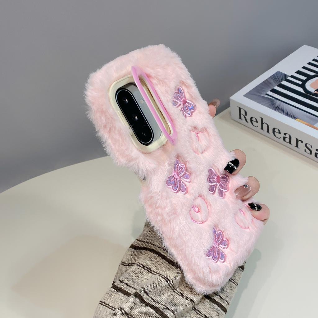 3D Plush Bow Love Fashion Phone Case For Galaxy S25 24 23 22 21 20 10 Ultra Plus S9 A23 06 26 35 36 A53 A54 A55 A56 Note 10 9 8 Case Girl Cute Winter