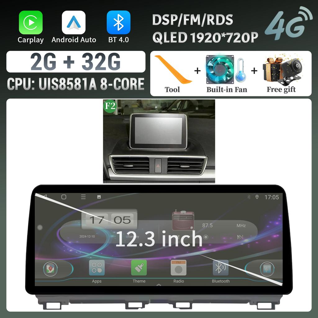 12.3"Car Radio Multimedia GPS For Mazda 3 Axela BM 2013-2017 Android 14 Navigation Wireless BT Carplay Head Unit Screen Stereo