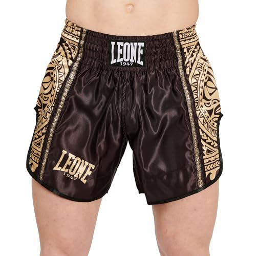 Leone 1947 Muay Thai Kickboxing Shorts, Unisex [HAKA], Satin Fabric with Wide Side Slits (Size M), Black, AB968 [Authentic]
