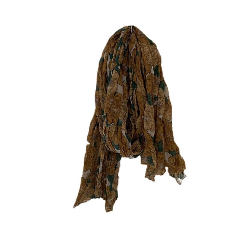 Cotton and Linen Scarf Autumn Floral Retro Silk Scarf Shawl Floral Fried Dough Twists Scarf