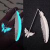 Cute Luminous Metal Feather Bookmarks Kawaii Butterflies Owl Dragonflies Book Marks For Teachers Gift Beautiful Book Accessories