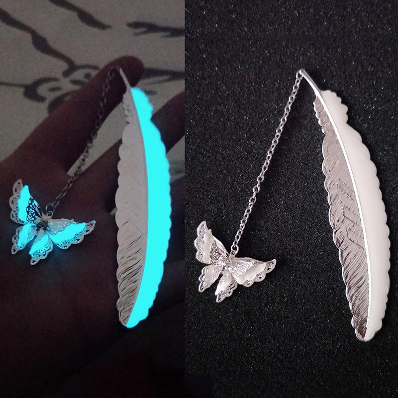 Cute Luminous Metal Feather Bookmarks Kawaii Butterflies Owl Dragonflies Book Marks For Teachers Gift Beautiful Book Accessories