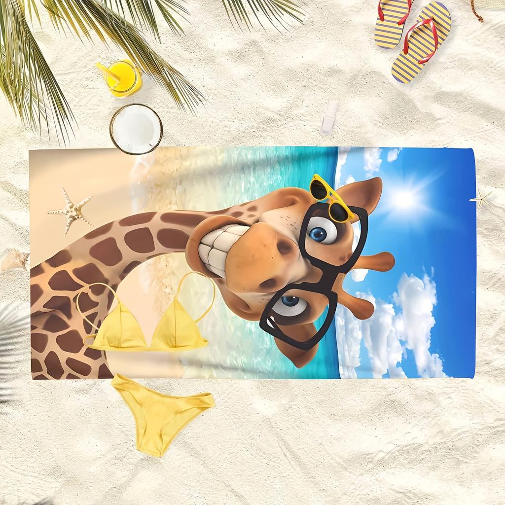 Cute Giraffe with Glasses Print Bath Towel - Perfect for Summer Vibes, Ultra Soft and Absorbent, Quick Dry, Stylish Design