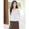La Chapelle Women's Solid Color Long Sleeve Ruffle Hem T-Shirt