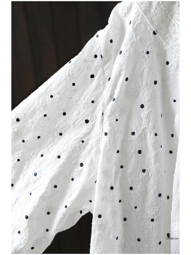 Spring 2026 Women's Polka Dot Embroidered Jacquard Shirt with Back Buttons