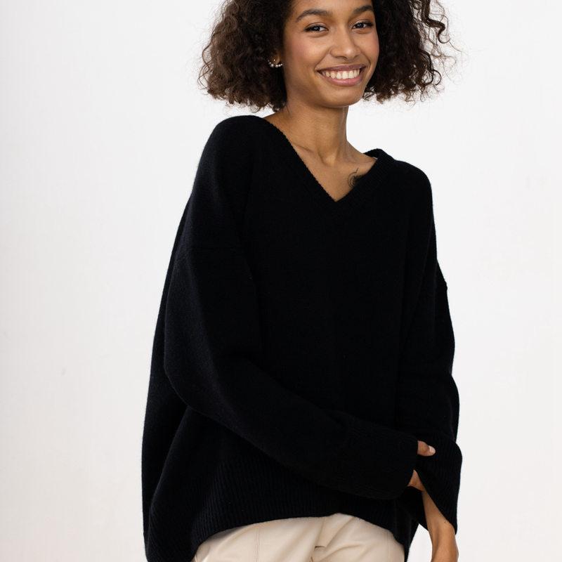 Women Autumn Winter Knitted Tops For Ladies V Neck Long Sleeve Loose Solid Color Causal Sweater