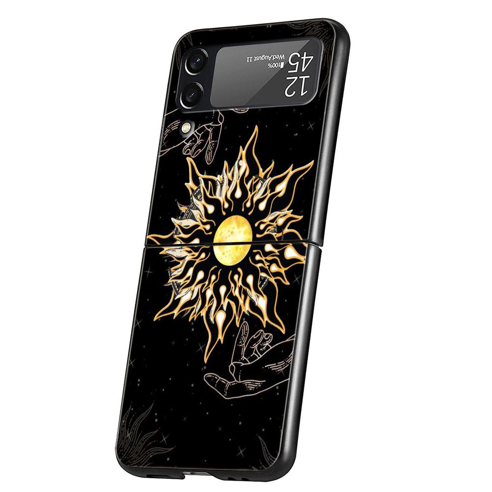 Suns Moons Clouds Astrological Hard PC Phone Case For Samsung Galaxy Z Flip 5 4 3 Black Cover For Galaxy Z Flip 6 Foldable Cases