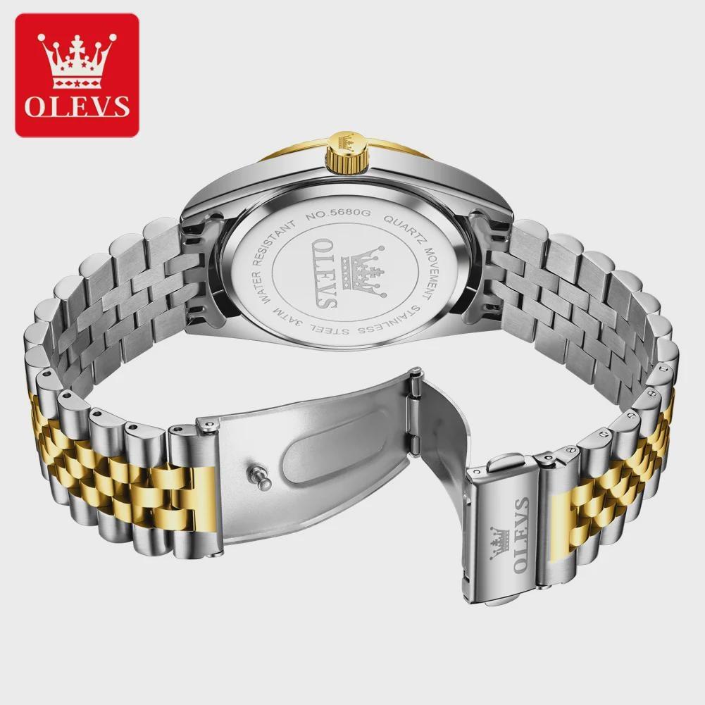 OLEVS Men's Watches Silver Stainless Steel Waterproof Quartz Watch for Man Luminous Date Business Original Male Wristwatch