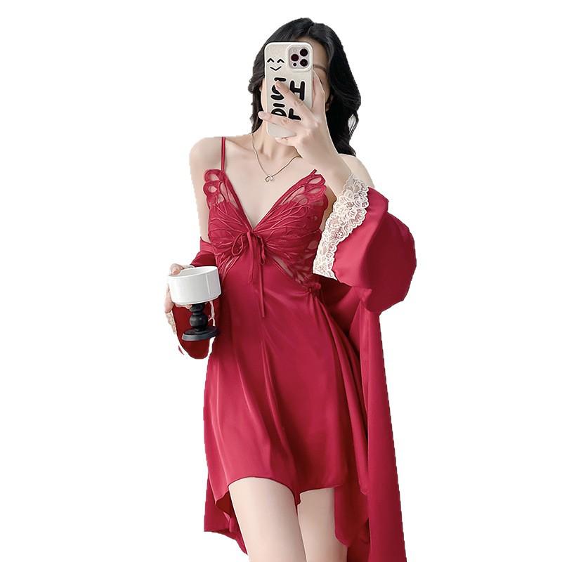 2025 Damen Eis Seide Schleife Rückenfrei Pyjama Set: High-End, Ausgeschnitten, Stil reines Verlangen, Premium Dünne Zweiteilige Homewear